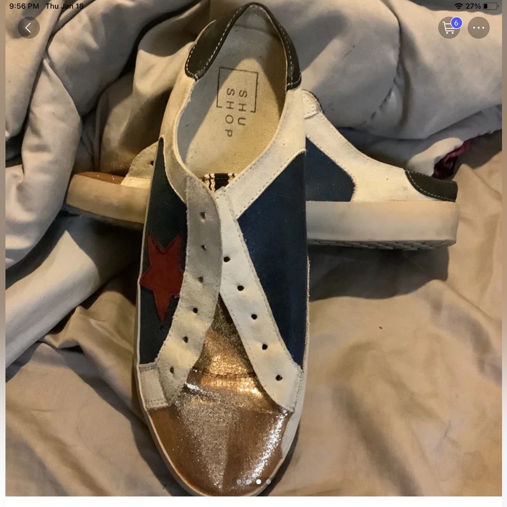 Slip on shushop sneakers worn a couple times blue maroon and gold size 10 - Picture 3 of 5